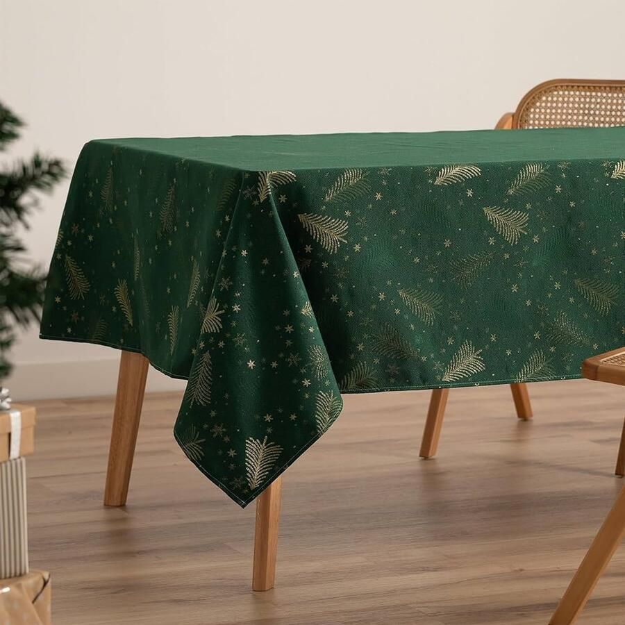 Kerst Tafelkleed Groen Jacquard 140 x 240 cm