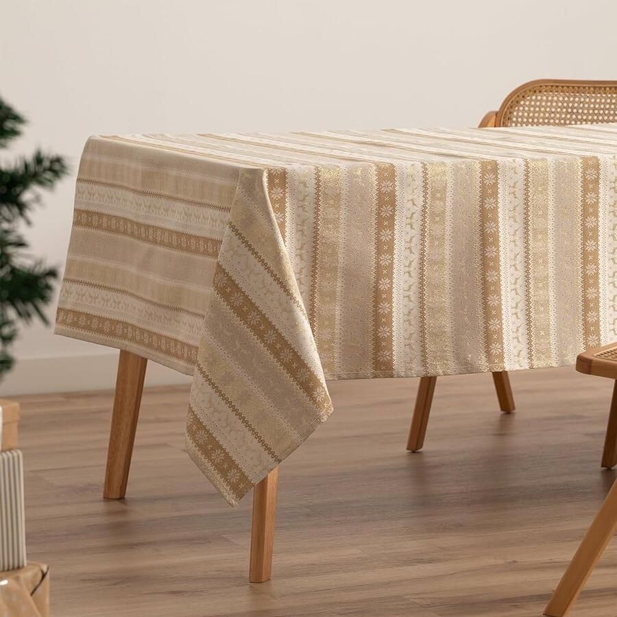 Kerst Tafelkleed Jacquard Beige 140 x 300 cm