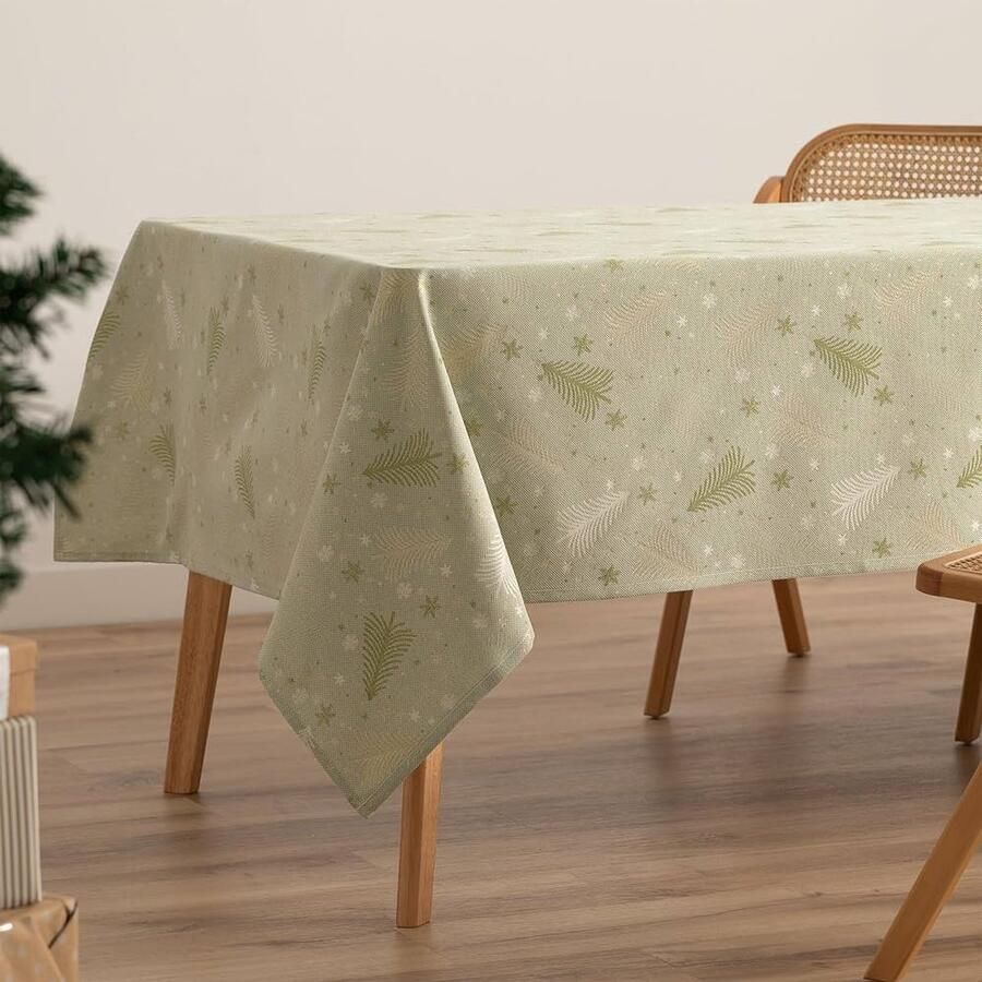 Kerst Tafelkleed Jacquard Groen Goud 1 stuk 140 x 200 cm Katoen
