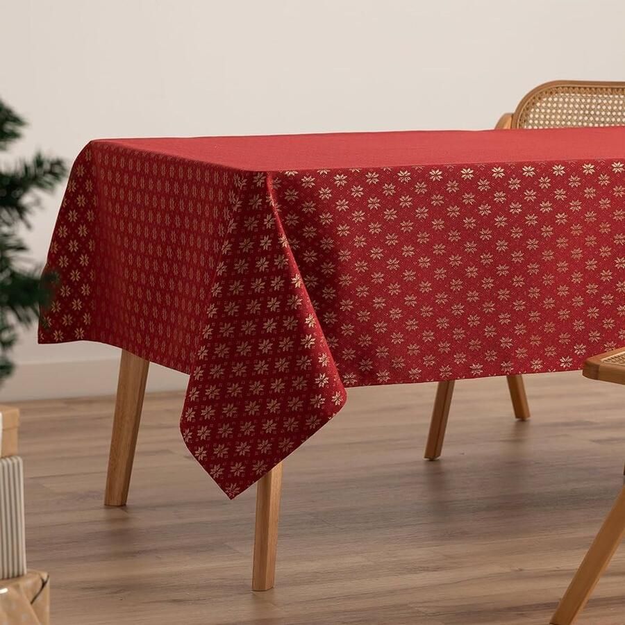 Kerst Tafelkleed Jacquard Rood 140 x 240 cm