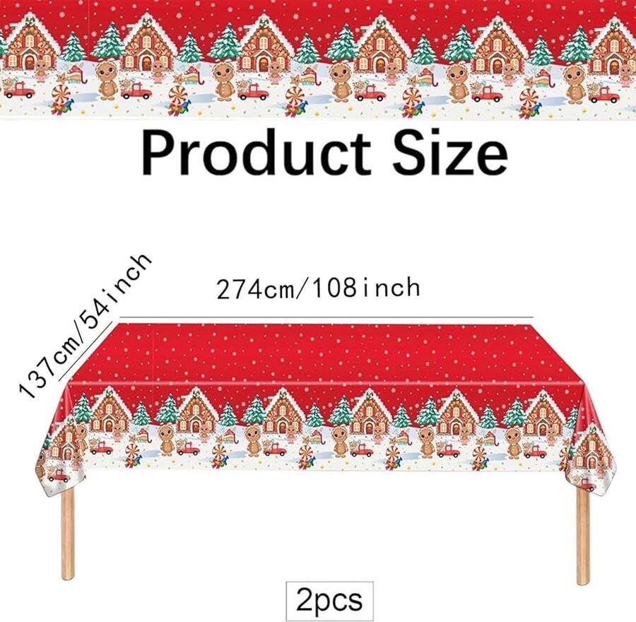 Kerst Tafelkleed Peperkoek Man Rood Set van 2 Kunststof 137x274cm