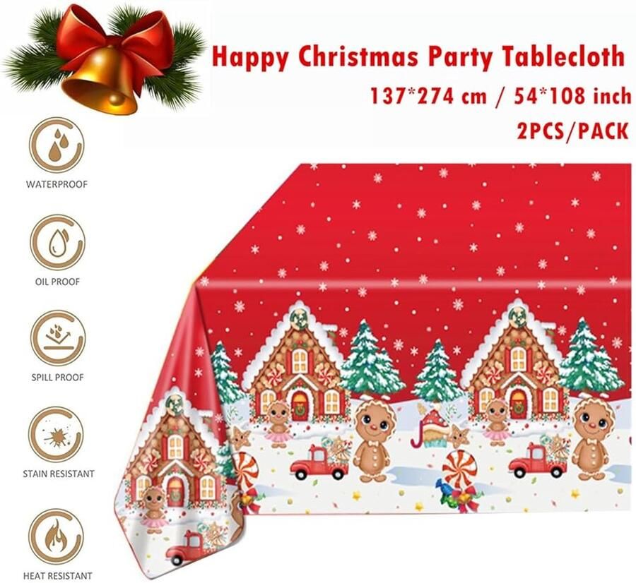Kerst tafelkleed Rode Peperkoek Man set van 2 137 x 274 cm