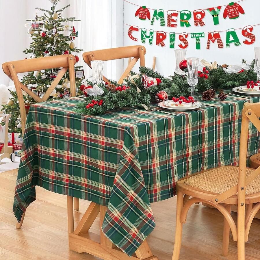 Kerst Tafelkleed Ruitpatroon 1 stuk 140 x 210 cm Rood-Groen-Grijs