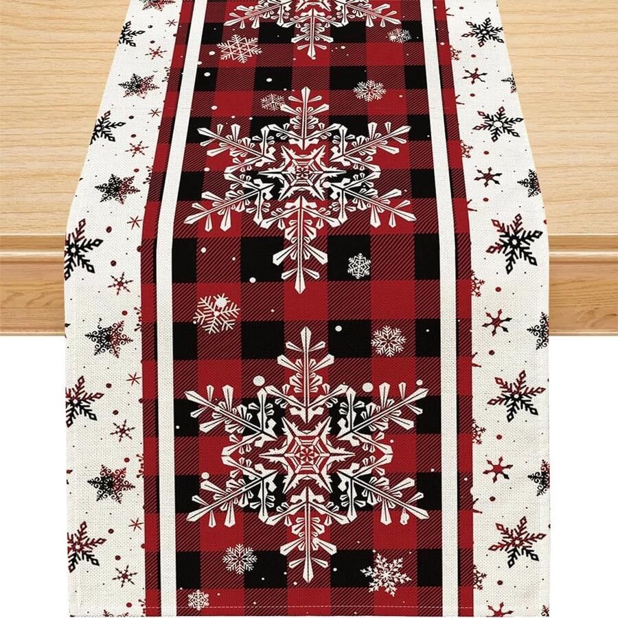 Kerst Tafelloper Kerstmis Rood Kerst Sneeuwvlok Tafelloper Wasbaar Linnen Kersttafeldecoratie christmas decorations Seizoensgebonden Winter Keukentafeldecoratie Tafelloper voor Kerstfeestdecoratie voor Eettafel Salontafel TV-meu