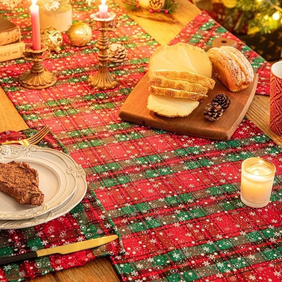 Kerst Tafelloper Rood Kerst Decoratie 1 stuk Polyester 33x180 cm