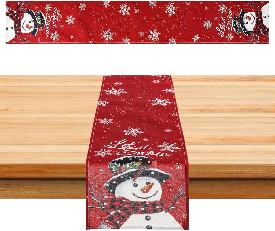 Kerst Tafelloper Sneeuwpop Decoratie voor Winterse Tafels 1 stuk Rood 33 x 180 cm