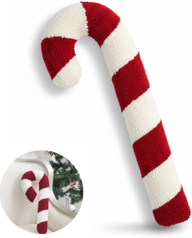 Kerst Zuurstok Sierkussen 55x25cm – Rood Wit Pluche Kerstkussen – Decoratief Kerst Kussen voor Woonkamer Bank & Bed – Sfeervolle Kerstdecoratie & Accessoire