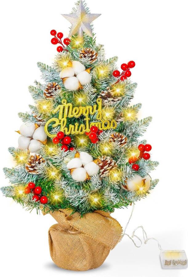 Kerstboom 60 cm mini-kunstboom mini-boom met ledverlichting en ornamenten decoratie voor tafel kantoor thuisdecoratie