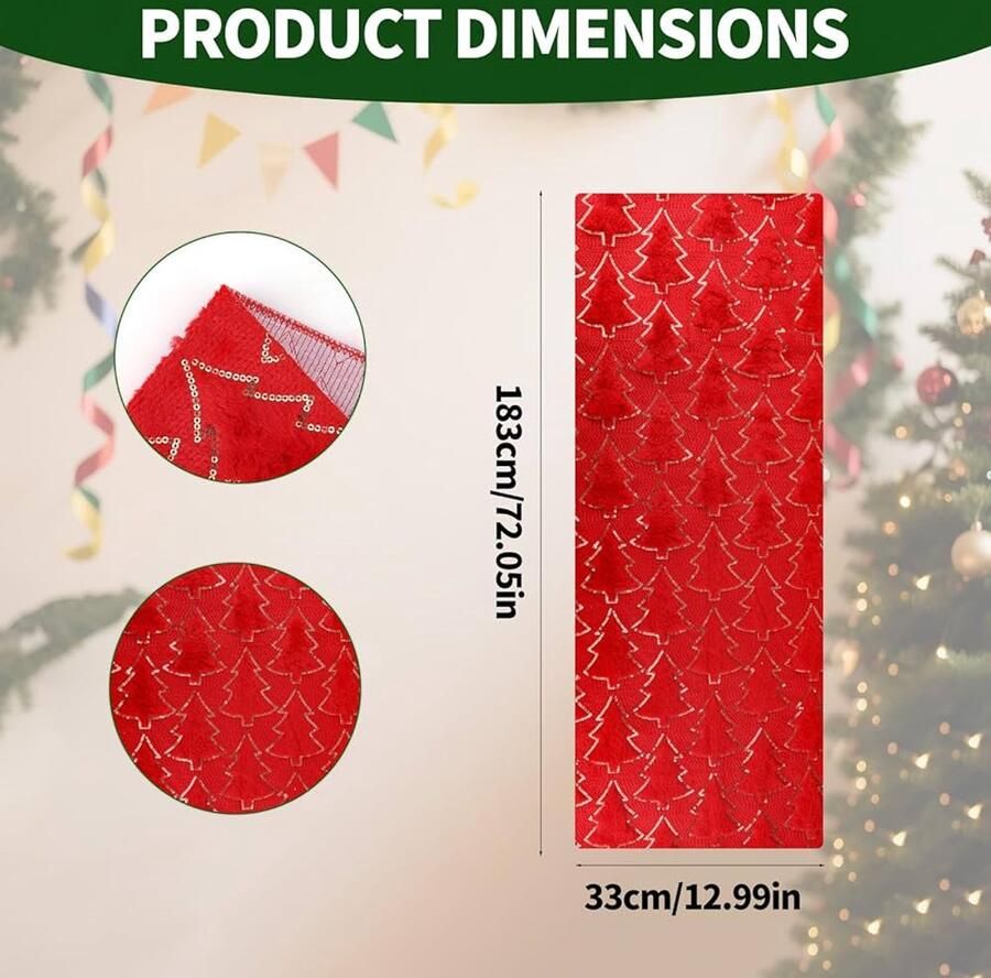 Kerstboom Tafelloper Zachte Pluche Imitatiebont 1 stuk Rood 33x183cm