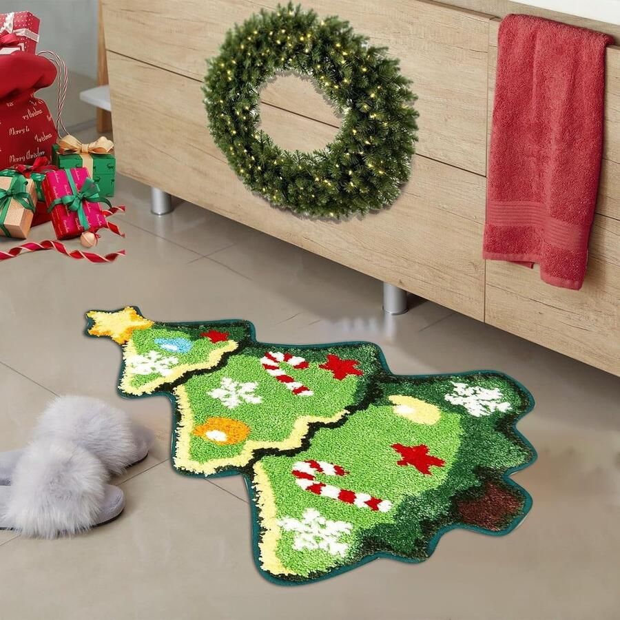 Kerstboom Vloerkleed Antislip imitatie kasjmier tapijt Woondecoratie Slaapkamer Zachte Wasbare en Antislip Mat voor Woonkamer Eetkamer Slaapkamer & Badkamer Kerstdecoratie （ 40*60cm ）