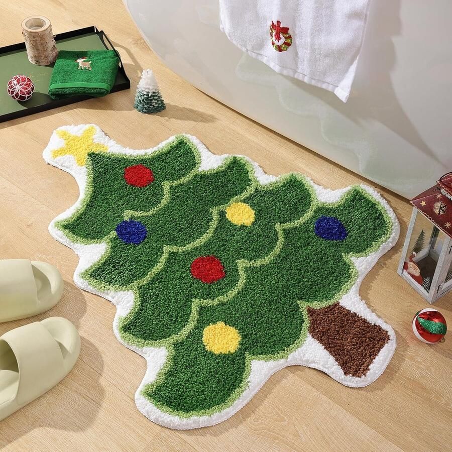 Kerstboom Vloerkleed Antislip imitatie kasjmier tapijt Woondecoratie Slaapkamer Zachte Wasbare en Antislip Mat voor Woonkamer Eetkamer Slaapkamer & Badkamer Kerstdecoratie （ Groen tapijt 40*60cm ）