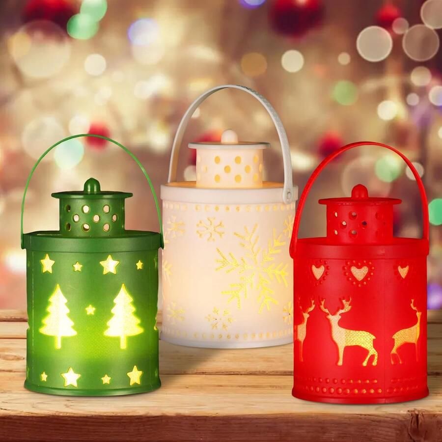 Kerstdecoratie 3 stuks vlamloos windlicht decoratieve lamp hangende led-kerstlantaarn 14 cm sfeerlicht warm wit licht voor carnaval tuin elk huis feestelijke verlichting