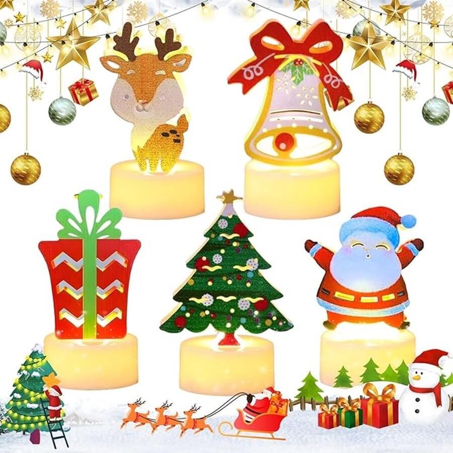 Kerstdecoratieverlichting vlamloze kaarsen voor binnenruimtes kerstverlichting kerstkaarslamp werkt op batterijen thema kerstman nachtlampje voor eettafel en binnen