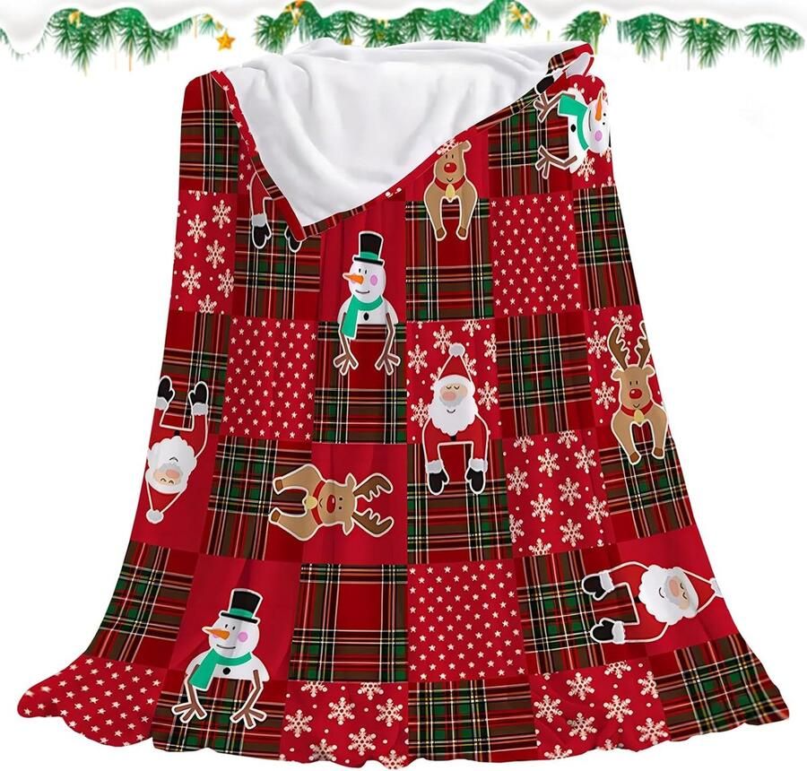 Kerstdeken 100 x 150 cm rood rooster warme zachte deken kerstman sneeuwpop flanellen deken dikke comfortabele deken herfst deken bankdeken pluizige deken voor bed bank stoel