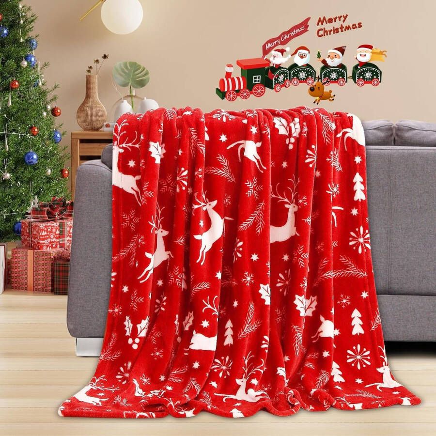 Kerstdeken 150 x 200 cm Kerst Flanellen Gooi Deken Zachte Lichtgewicht Kerstdeken Sneeuwvlok Deken Kerstplaid Sherpa Deken voor Bed Gooi Sofa Vakantie Home Decor