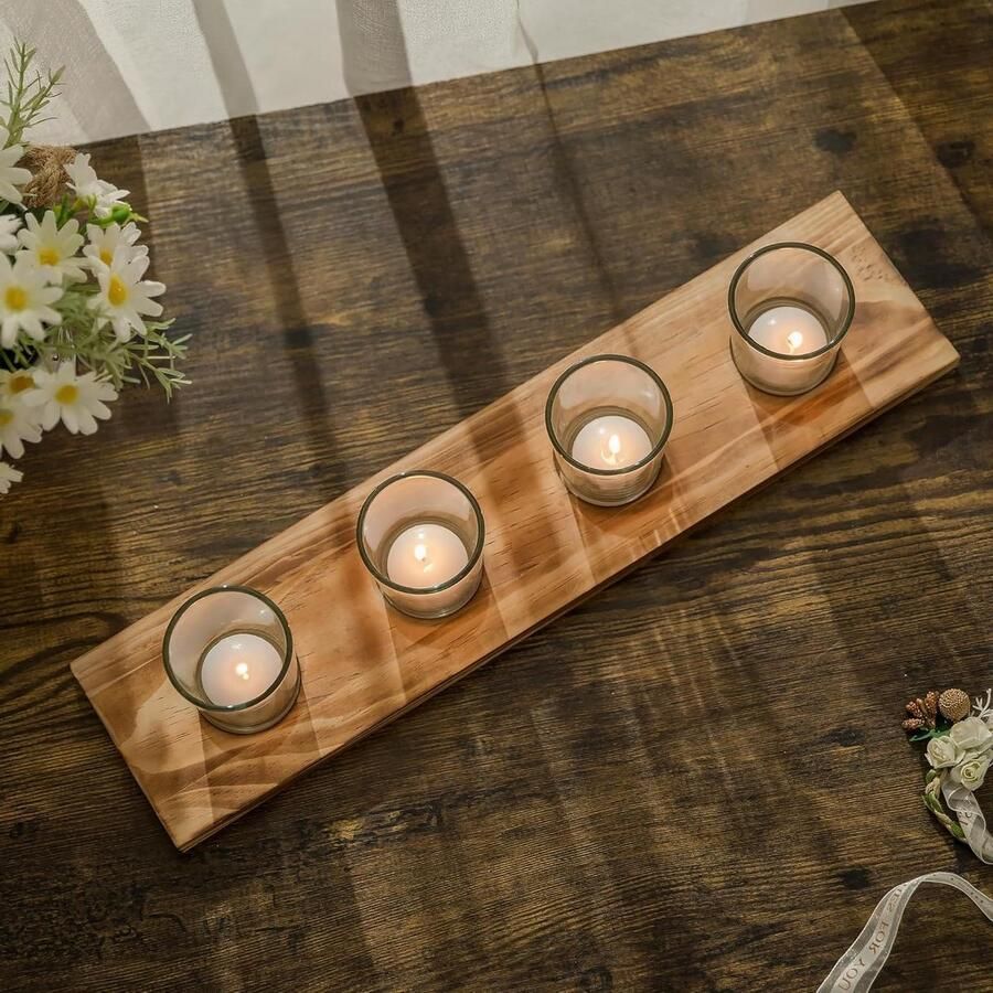 Kerstkaarsenhouder tafel decoratie rustieke vier theelichthouders mini kerstkransen houten dienblad Kerstmis Winter Diner Home Decor Gift