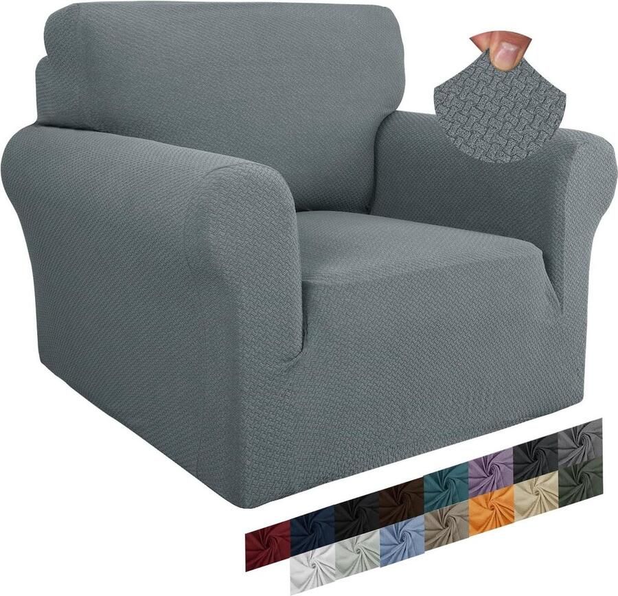 Jacquard stoelhoes voor woonkamer super stretch antislip met armen honden huisdiervriendelijk 1-delige fauteuilhoes lichtgrijs 1-zits