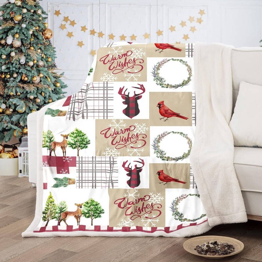 Kerstknuffeldeken 150x200 Sherpa-deken rode eland fleecedeken omkeerbare bankdeken zachte warme deken als kerstcadeau voor slaapbank