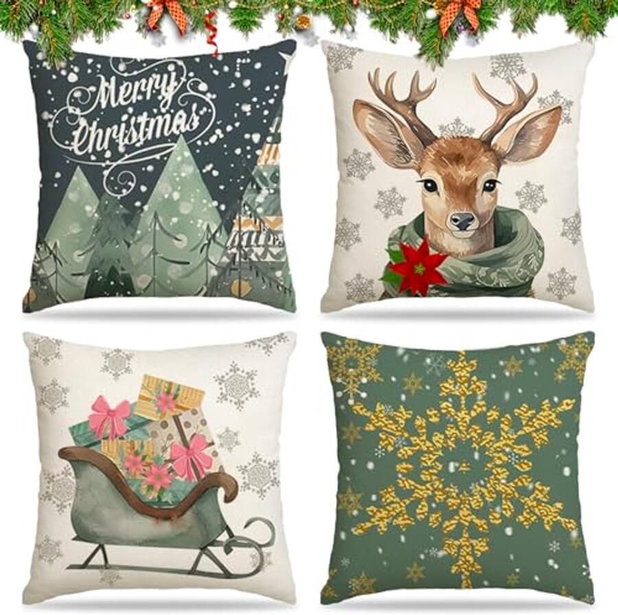 Kerstkussens Set van 4 45 x 45 cm Perfect voor de Bank