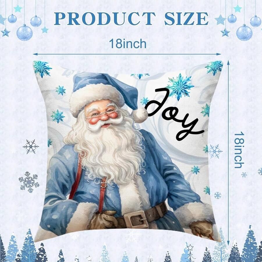 Kerstkussens voor bank set van 4 blauw linnen 45 x 45 cm