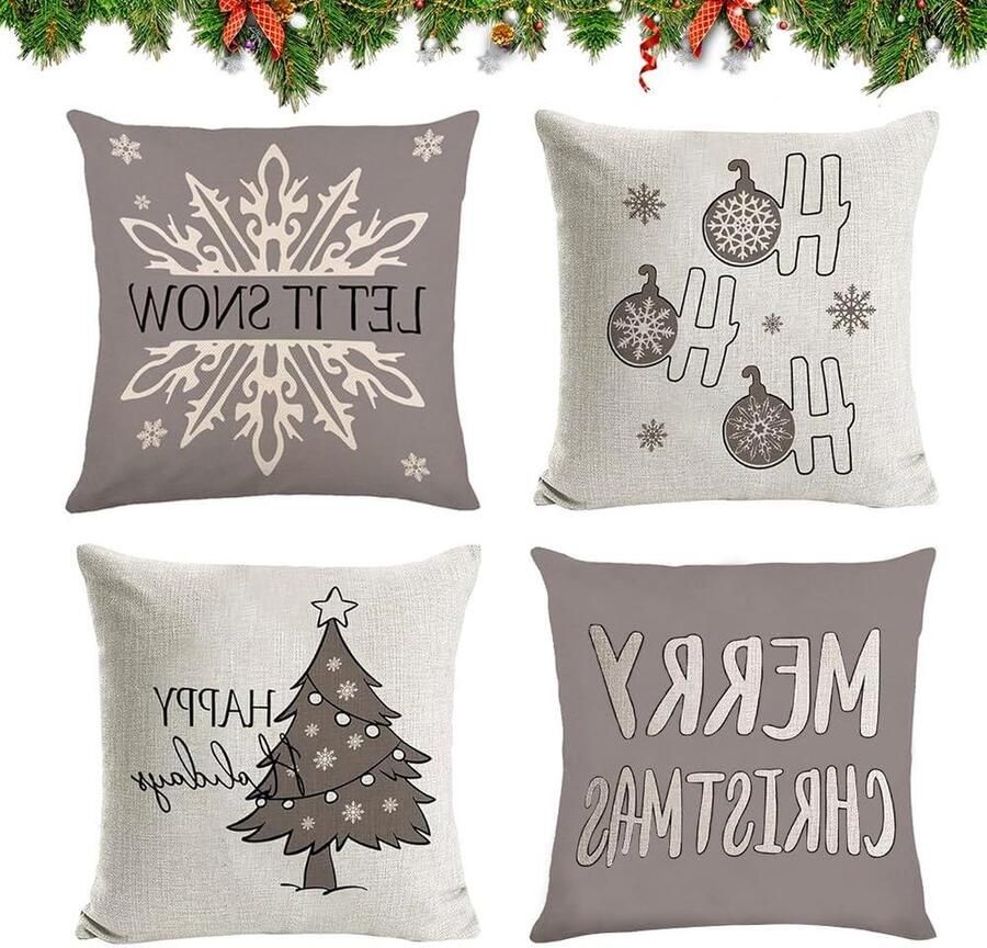 Kerstkussens voor bank Set van 4 stuks kerstkussenslopen 40 x 40 cm Sierkussen voor bank Decoratieve kussenslopen