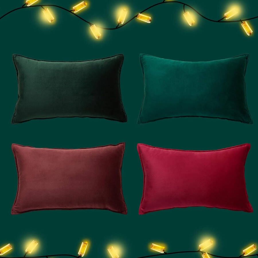 Kerstkussensloop 30 x 50 cm groen en rood set van 4 fluwelen kussenslopen kussenovertrek sierkussen sofakussen decoratie voor bank slaapkamer woonkamer cadeau pluizig