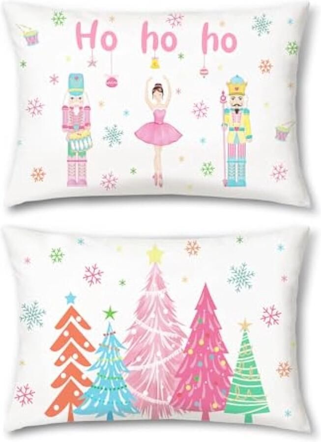 Kerstkussenslopen 30 x 50 cm notenkrakers kerstbomen sneeuwvlokken kleurrijke decoratieve kussenhoezen voor slaapbank thuis terras wintervakantie decoratie set van 2