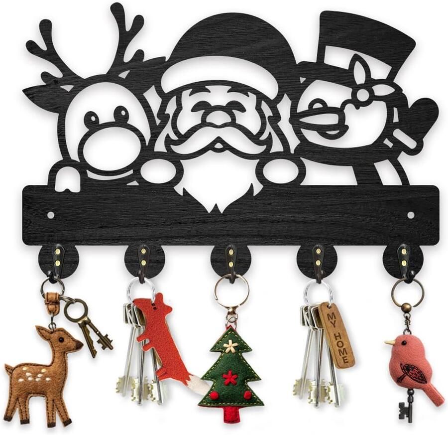 Kerstman Sneeuwman Houten Kapstok Haken Zwart 5 Legering Haken 30 Ã— 20 cm