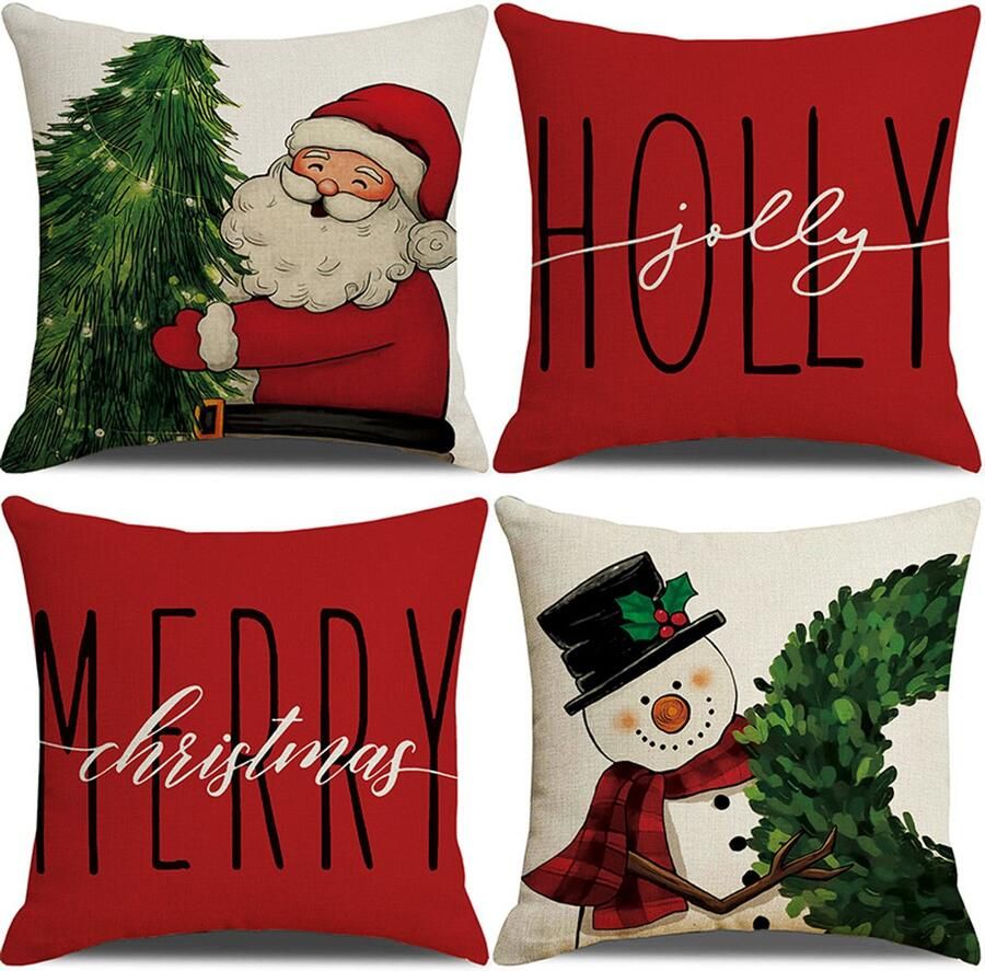 Kerstmis Kerstversiering Kerst kussenslopen Kussenhoesjes Kussenslopen Kussenhoezen Kerstkussenhoezen Decoratieve linnen kussenhoezen Ter decoratie Kerstmis Bank Slaapkamer Bank 45 x 45 cm Set van 4