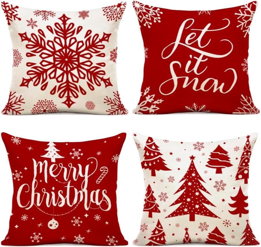 Kerstmis Kerstversiering Kerst kussenslopen Kussenhoesjes Kussenslopen Kussenhoezen Kerstkussenhoezen Decoratieve linnen kussenhoezen Ter decoratie Kerstmis Bank Slaapkamer Bank 45 x 45 cm Set van 4