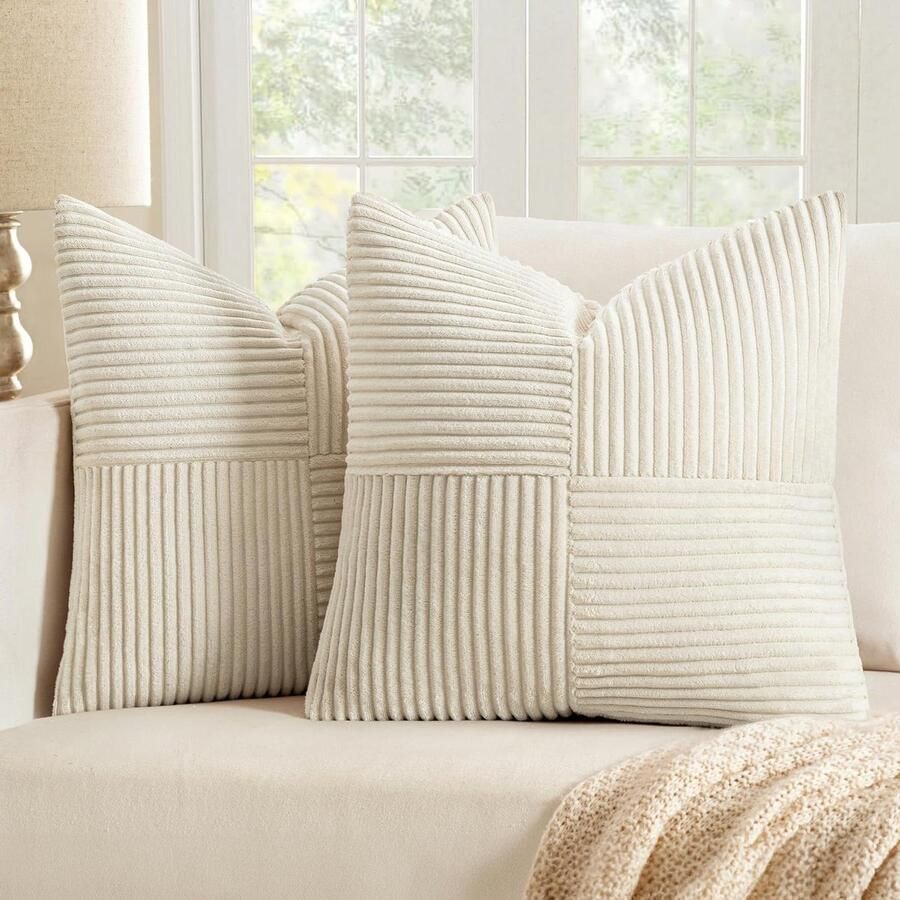 Kerstmis kussenhoezen Set van 2 beige kussenslopen 45 x 45 cm Boho corduroy sierkussens voor de bank