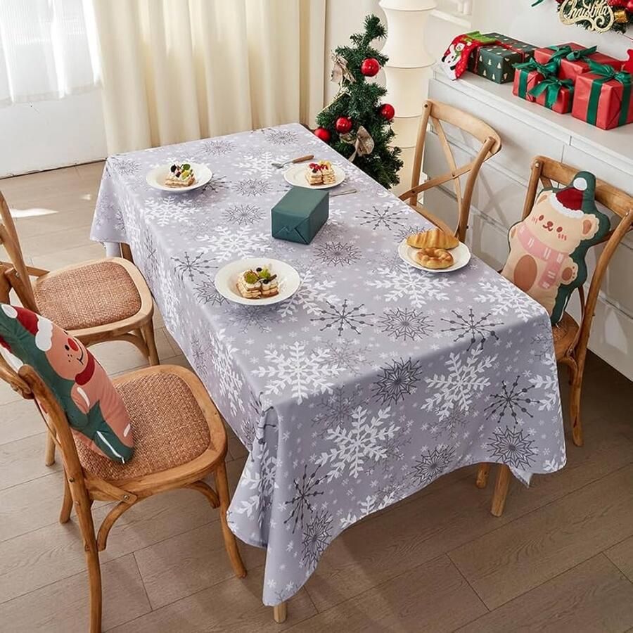 Kerstmis tafelkleed sneeuwvlokken winter decoratie 100 x 140 cm polyester