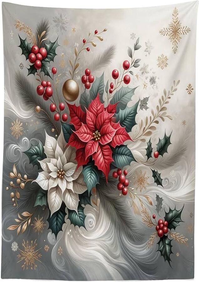 Kerstmis tafelkleed waterbestendig 1 stuk blauwgrijs donker koraal satijn 140 x 170 cm