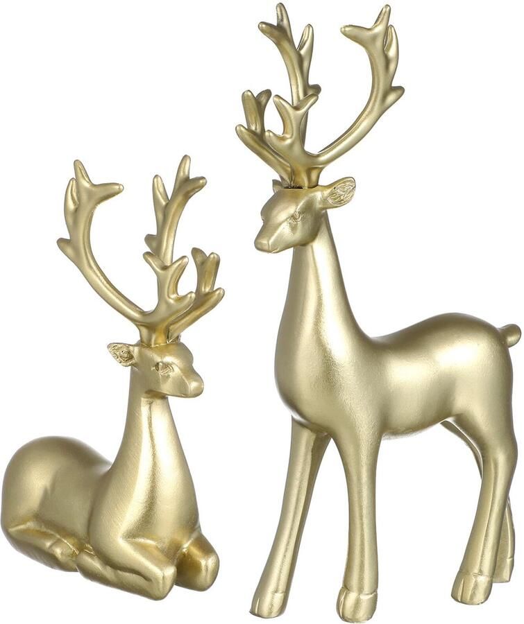 Kerstrendierbeelden Gouden Eland: Gouden Hars Herten Miniatuurbeeldje Kerstmis Kunstmatige Dieren Knutselen Thuiskantoor Bureau Boeken Toonbank Decoratie 2-Pack