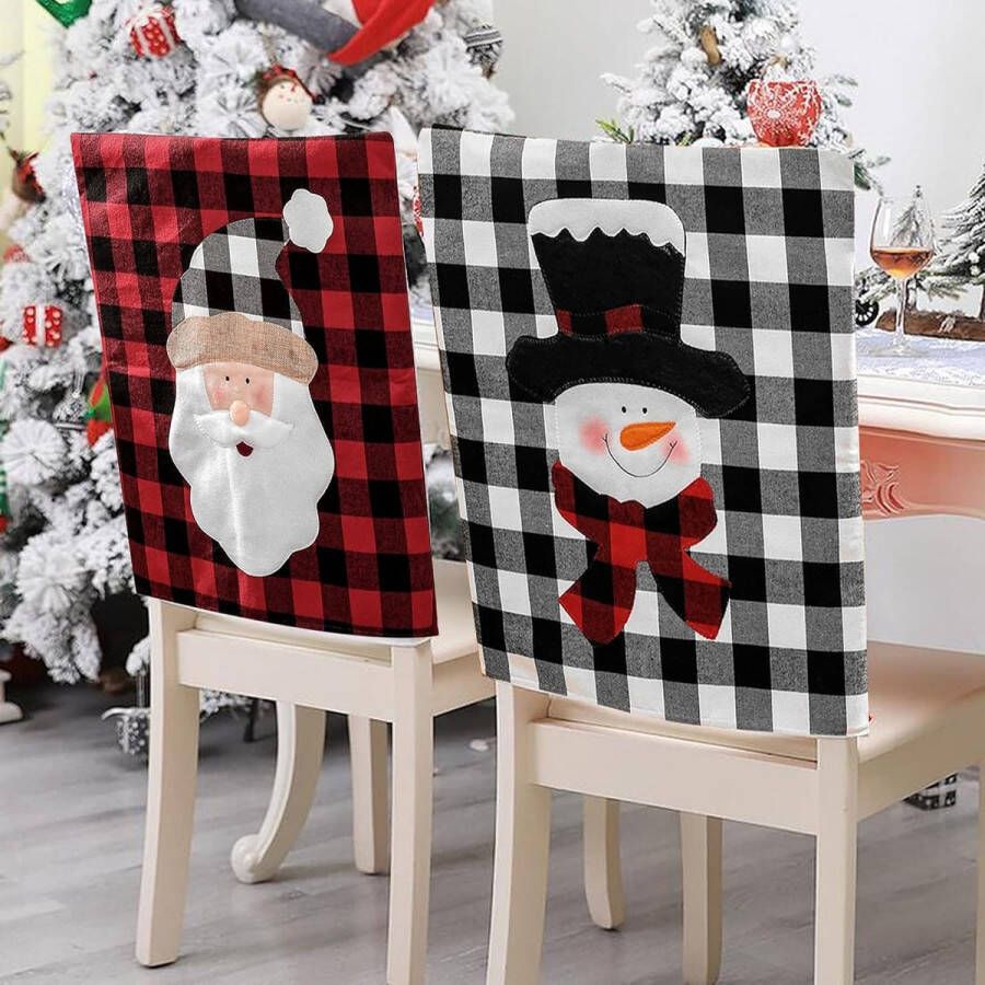 Kerststoelhoezen 2 stuks kerstman sneeuwpop eetkamerstoel beschermhoezen kerststoelbescherming kerstdecoratie voor de eettafel voor keuken eetkamer banket feest