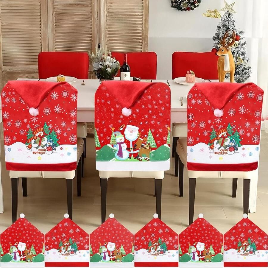 Kerststoelhoezen Kerstdecoratie 6 stuks Rood Wit 60 x 50 cm