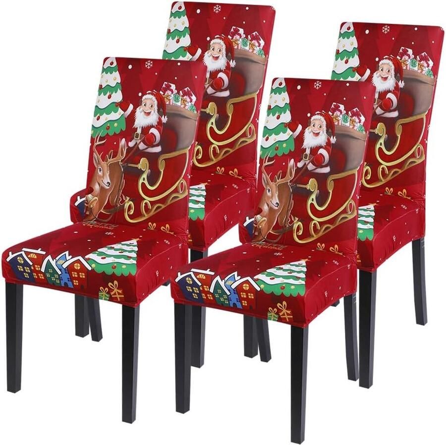 Kerststoelhoezen Stretch Moderne Decoratie Universele Pasvorm voor Eetkamer Feest Banket Set van 4 6