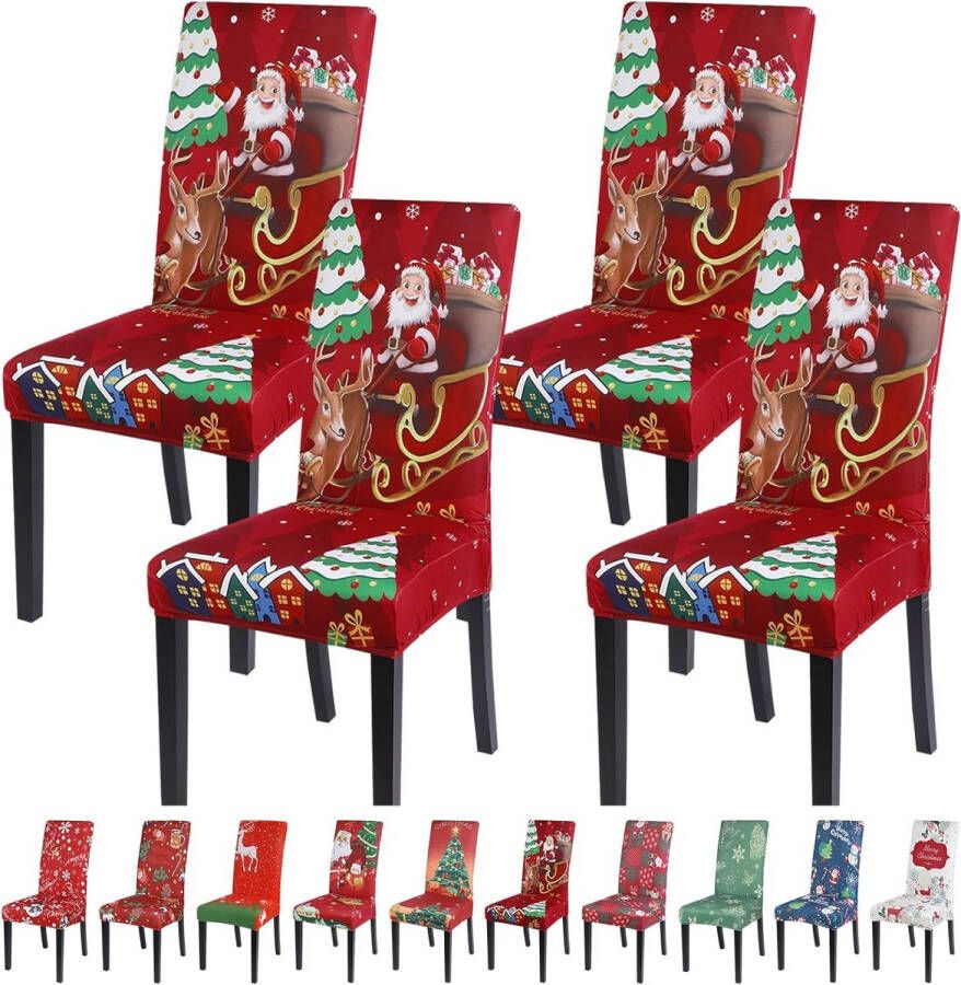 Kerststoelhoezen stretch stoelhoes universele stretch schommelstoelen moderne Xmas feestelijke hoezen decoratie protector party restaurant (Kerstman #A 4er)