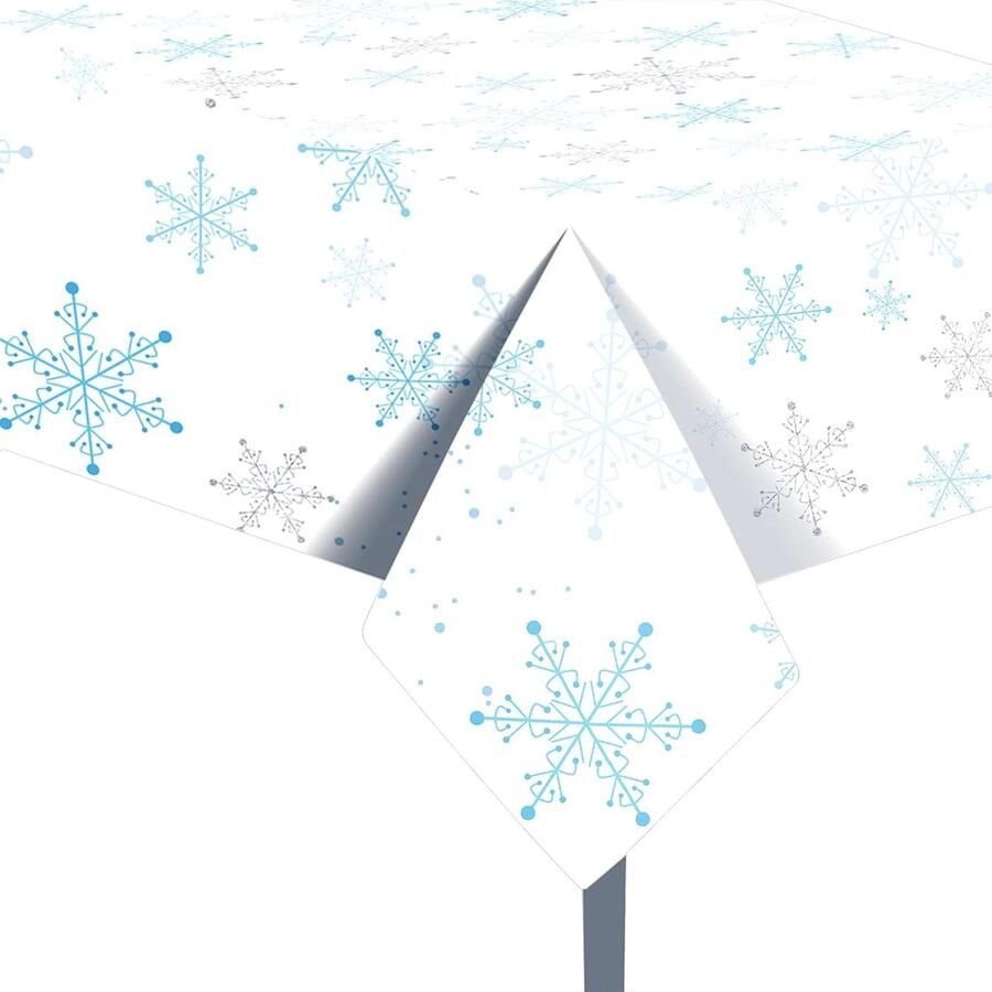 Kersttafelhoezen 3 stuks kersttafelkleden voor kerstfeesten wegwerp plastic rechthoekige tafelkleden wintersneeuwvlokken tafelkleed voor kerstvakantie nieuwjaarsfeest decoratie