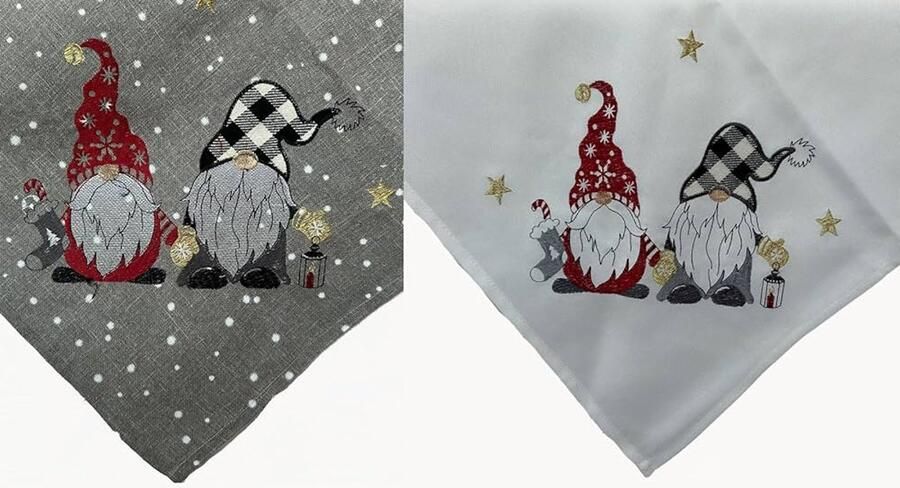 Kersttafelkleed met borduurwerk lichtgrijs polyester 40 x 85 cm