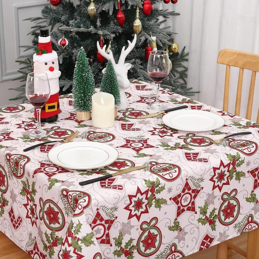 Kersttafelkleed Vlekbestendig 1 stuk Wit met sneeuwvlokken 52x52 inch