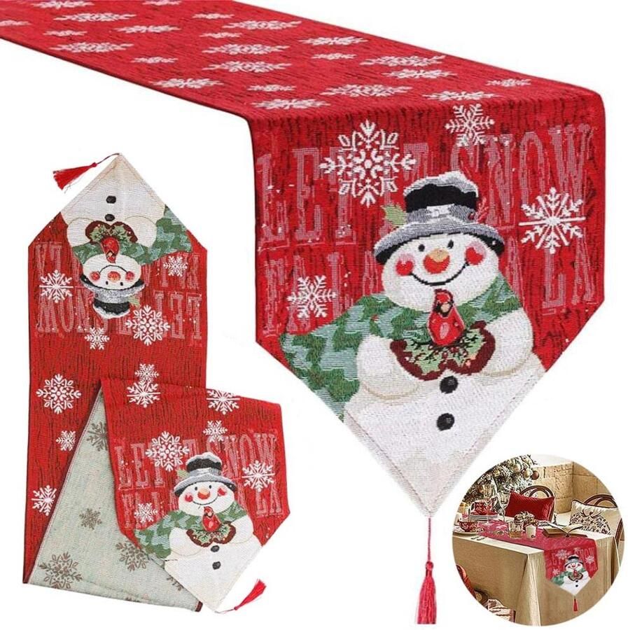 Kersttafelloper decoratief 1 stuk rood katoen en linnen 183 cm