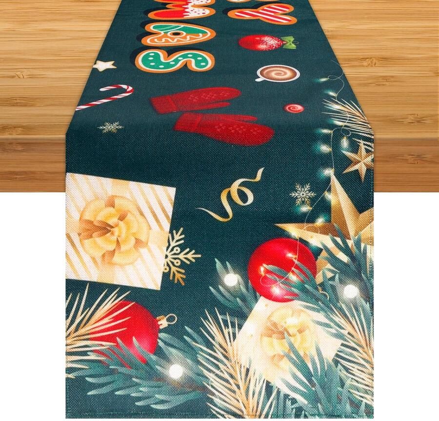 Kersttafelloper Feestelijke decoratie 1 stuk Premium linnen 183x33 cm