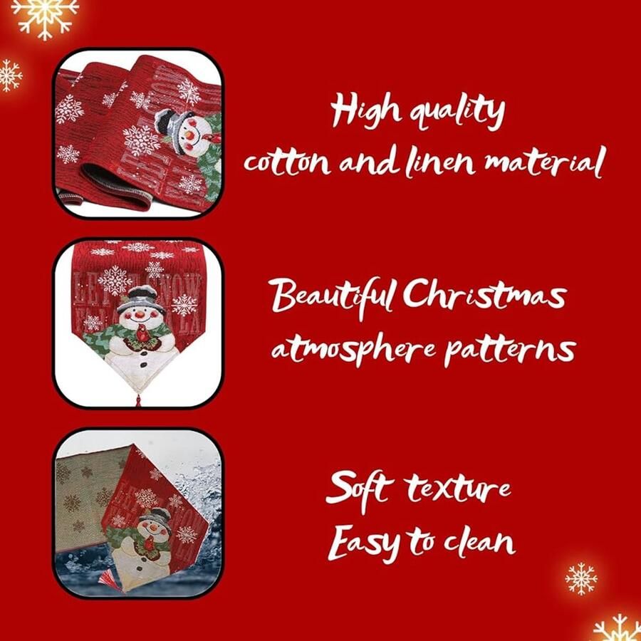 Kersttafelloper sneeuwpop rood 1 stuk katoen 33 x 180 cm