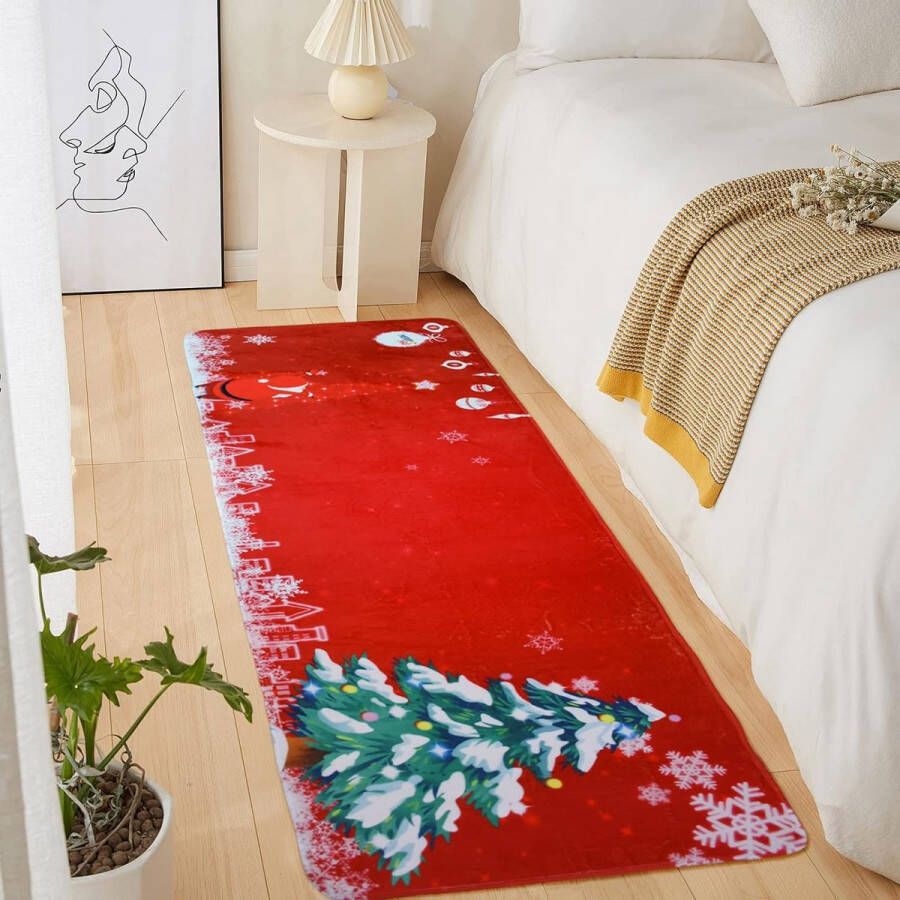 Kersttapijt 3D antislip kerstprinttapijt kersttapijt deurmat kersttapijt loper wasbaar voor woonkamer keuken badkamermatten kerstdecoratie (60 cm x 180 cm)