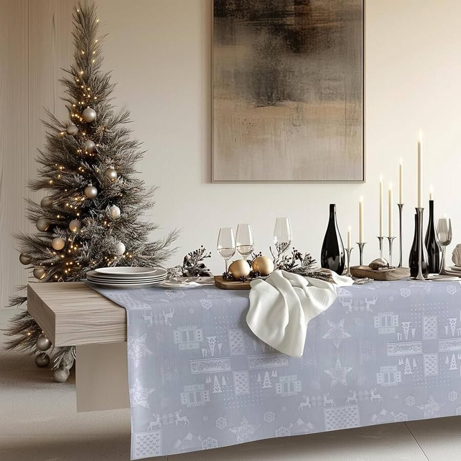 Kerstvakantie Ornamenten PVC Veeg Schoon Tafelkleed Grijs Wit 1 stuk PVC