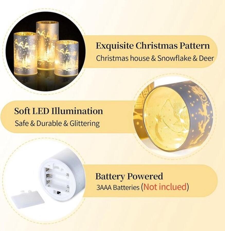 Kerstversiering Kandelaars Vlamloze kaars zilver rendier met led licht Tafel middenstuk raam kerstkaarsen Binnen dineren decor Set van 3