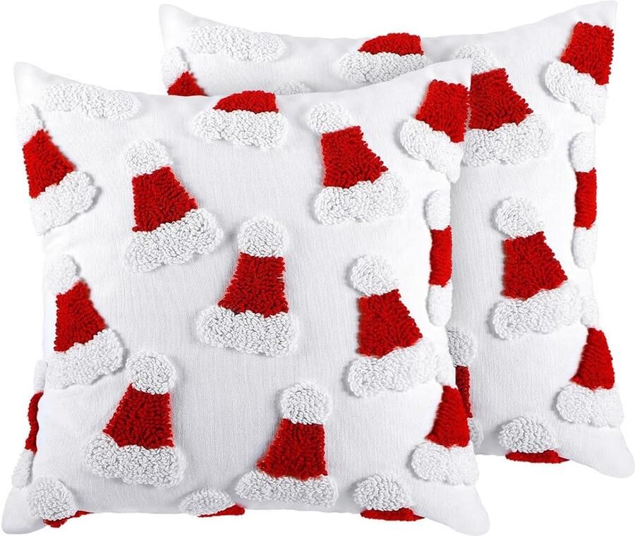 Kerstversiering Kerstcadeaus Kussenslopen Kerstkussenhoezen Decoratieve Kussenslopen Kerstmuts kussenslopen Voor bank Bedkamer Slaapkamer home – Wit 2 stuks