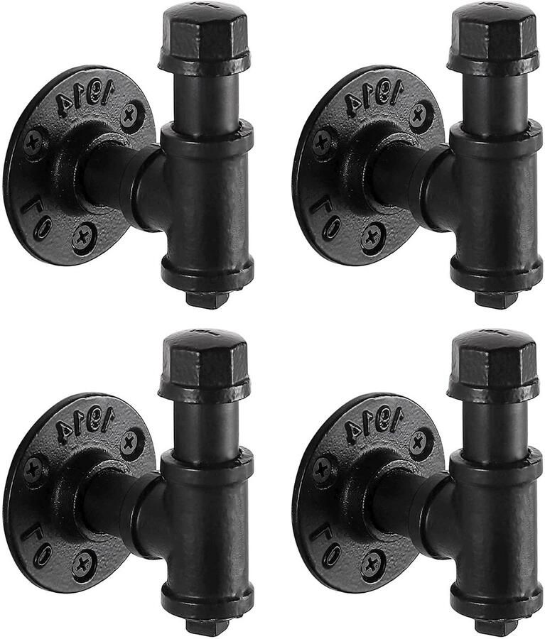 KES Kapstok Industriële Kapstok Muur Zware Wandhaak Zwarte Haak voor Schroefbevestiging Handdoekhaak Pijpijzer 4 Stuks BRH500-BK-P4