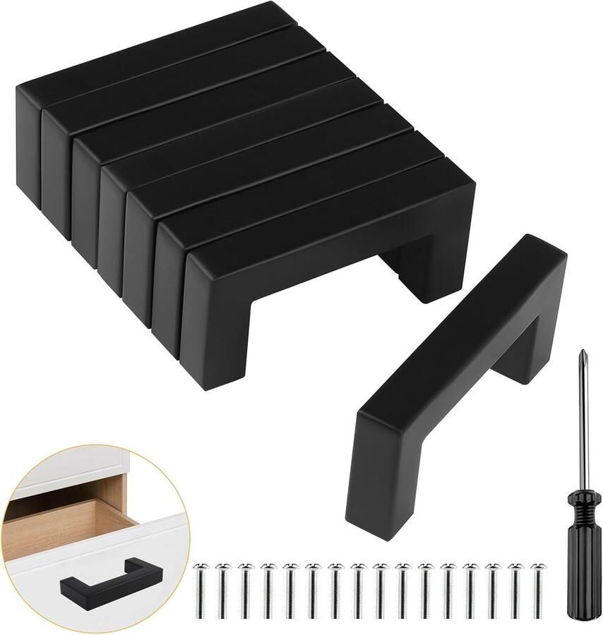 Keuken deurgrepen zwart 8 stuks 64 mm afstand